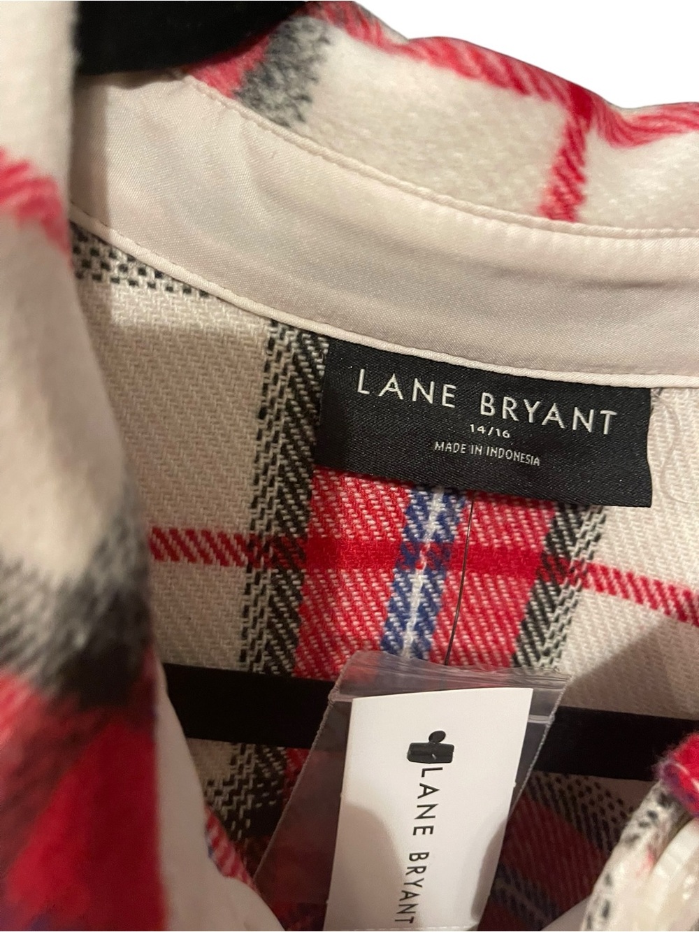 Lane Bryant Red+White Plaid Button-Up Shacket - Picture 3 of 5
